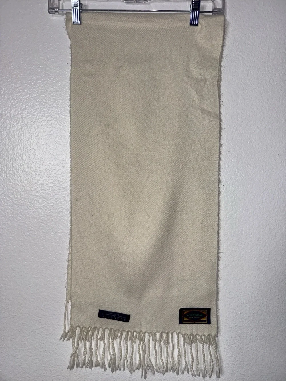 Vintage Monsieur Givenchy Ivory 100% Cashmere Scarf Made in Italy 12”x 50” Long
